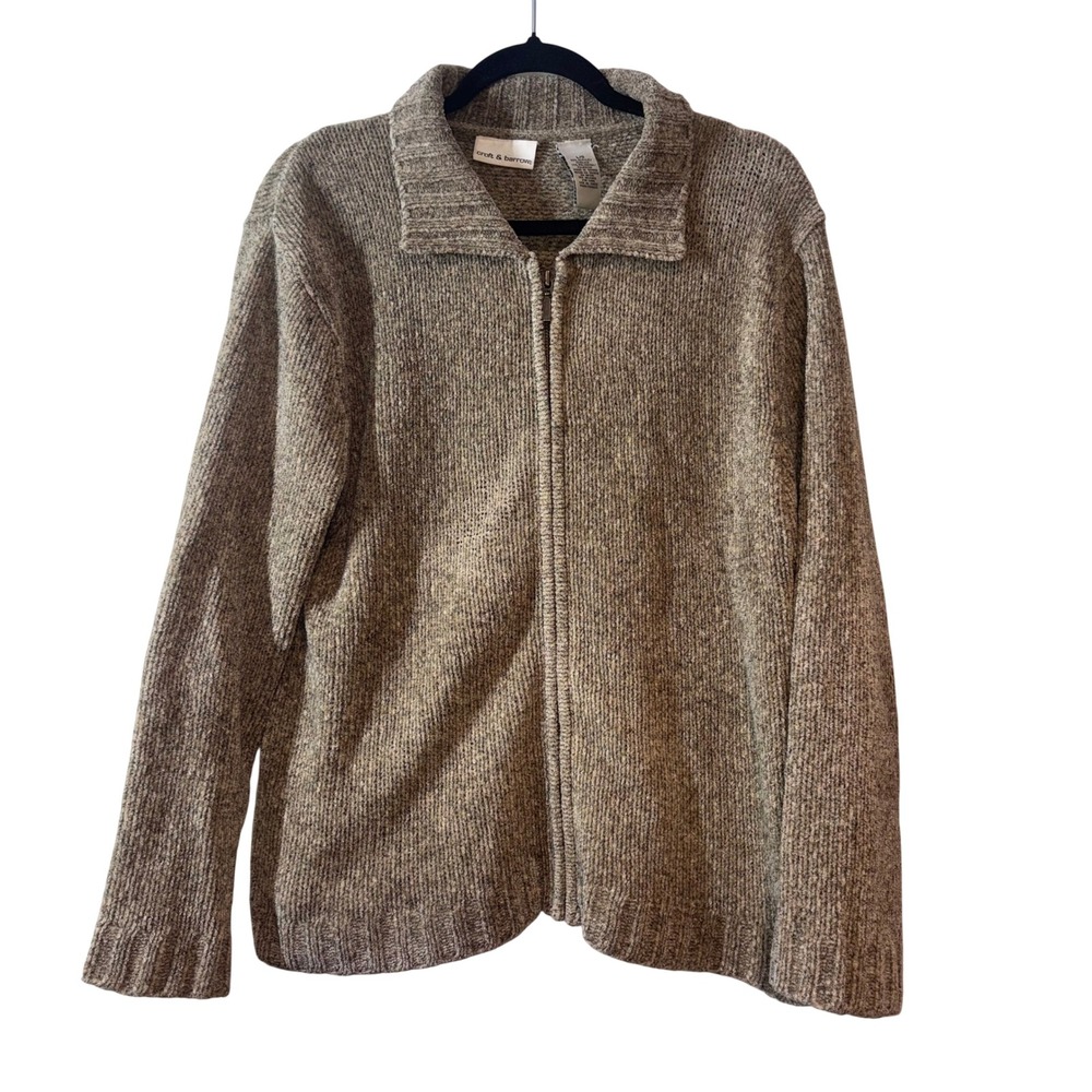 90s Vintage Cozy Fall Croft & Barrow Full Zip Cardigan Womens Large Brown Marled